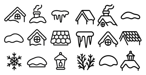 Fototapeta premium Winter roof icons collection for decor and design projects