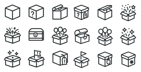 Set of mystery box and surprise gift icons for creative design projects