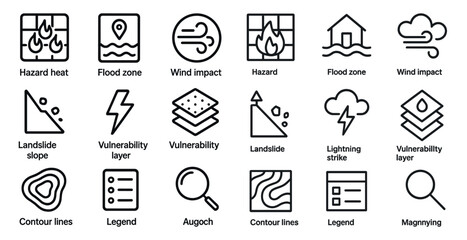 Environmental hazard and safety icons for infographic design
