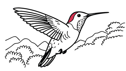 Obraz premium Stylized hummingbird in mid-flight, coral and sage tones.