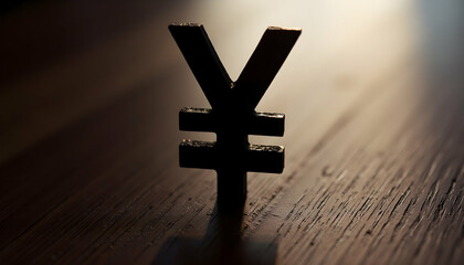 Fototapeta premium Yen Symbol Silhouette on Wooden Surface Represents Currency and Finance