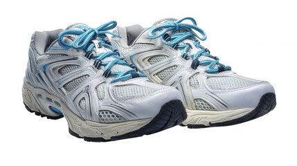 Pair of athletic running shoes isolated on transparent background, PNG