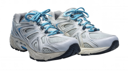 Pair of athletic running shoes isolated on transparent background, PNG