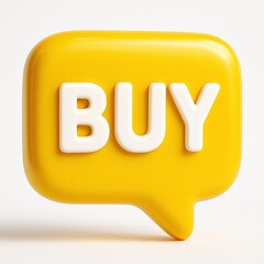 3D icon of Buy text in yellow speech bubble isolated on white background