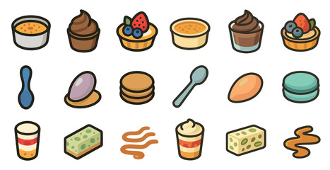 Colorful dessert icons set for posters and design projects