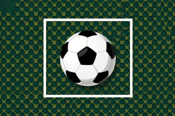 Obraz premium Soccer ball inside a square frame on a patterned green background