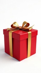 Obraz premium A dazzling red gift box with a gold ribbon bow, isolated on white , holiday gift, bright, isolated