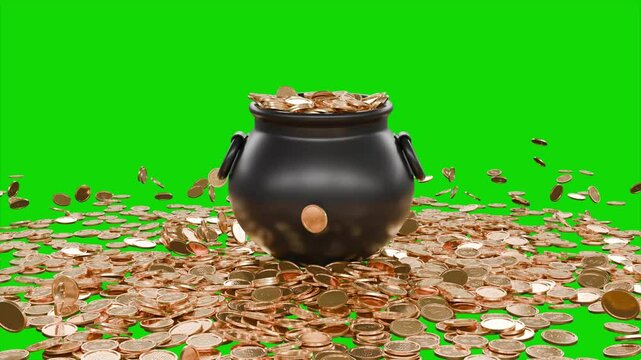 Gold Coins Dropping on Green Screen