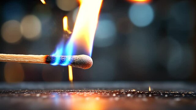 Burning matchstick flame fire close up macro