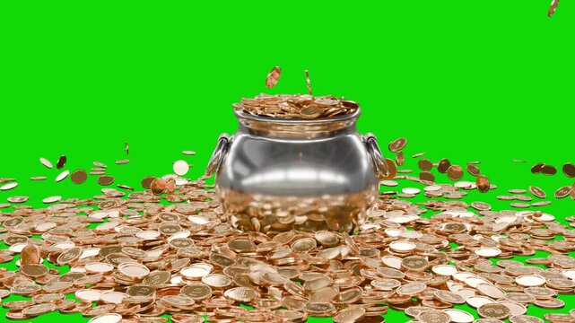 Gold Coins Dropping Animation on Green Screen