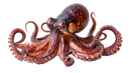 Majestic Pacific Octopus with Spread Out Tentacles Isolated on Transparent Background