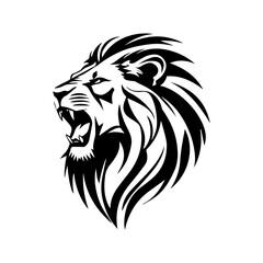 Obraz premium Lion's Roar Emblem: A striking emblem showcases a powerful lion roaring with fierce determination. The design, rendered in bold monochrome, is an excellent representation of strength and pride.