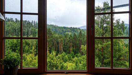 Mountain view from a wooden window