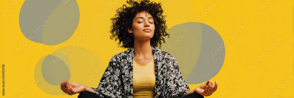 Poster Meditation Practice in a Bright Space With a No-Caffeine Symbol in the Background Promoting Mindfulness and Wellness