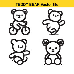 Fototapeta premium Cute Teddy Bear Line Art Cartoon - Minimalist Vector Illustration for Nursery & Branding