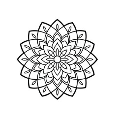 Elegant Mandala Design with Intricate Floral and Geometric Patterns in Black and White Outline Style