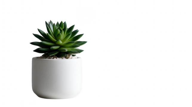 Green succulent plant in white pot isolated on transparent background, PNG