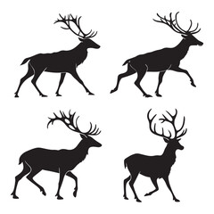 A set of black silhouette deer animal vector collection