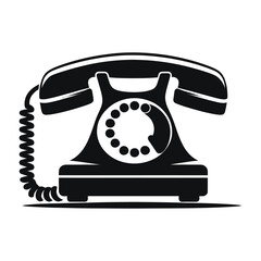 An old-fashioned black rotary telephone, a classic communication object, is isolated on a white background