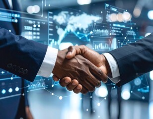 Business handshake, digital interface