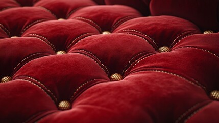 Fototapeta premium Rich crimson velvet with tufting and golden buttons exudes sophistication and opulence
