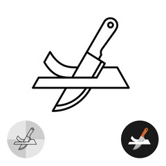 Sharp knife cutting paper icon. Fine edge steel material symbol. Perfectly sharpened kitchen knife or other tool. Cut into pieces sign.