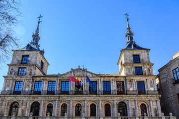 Medieval facade of the City Hall building, Toledo, Spain. 