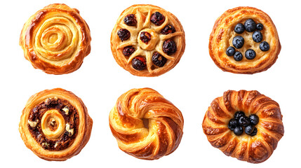 Delicious Danish Pastry Set for Baked Goods of Various Flavors and Shapes
