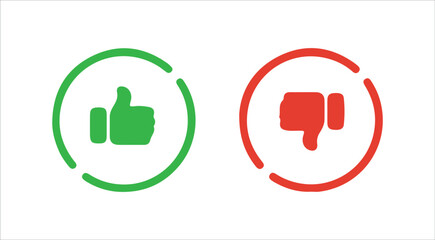 Black Thumbs Up and Red Thumbs Down Icons in Circular Outline – Like and Dislike icon Set, Victor illustration 10