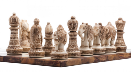 Ornate chess pieces isolated on transparent background, PNG