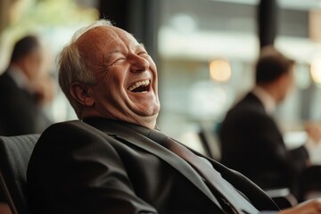 Mature businessman laughing during a meeting with office colleagues