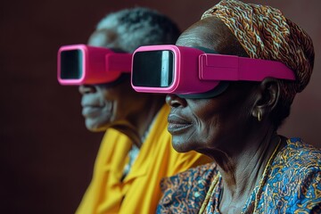 Two senior women wearing VR headsets