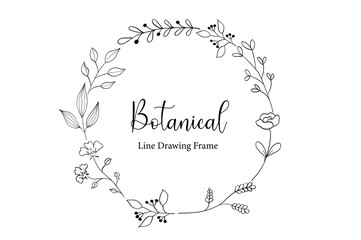 Obraz premium シンプルなリーフの線画フレームイラスト 黒 