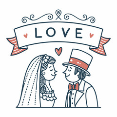 Create a bold, vector logo of a stylized bride and groom; minimalist design, thick outlines, elegant, modern.