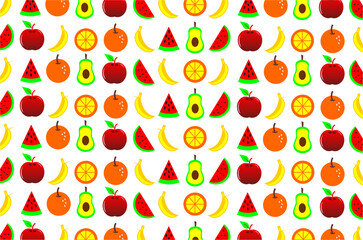 Colorful fruits pattern background. Fruits vector icon set. Seamless pattern of colorful fruits. Fruits icon illustration. Hand drawn of colorful fruit.