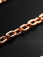 Obraz premium Rose Gold Chain Link Detail - Close-up of a polished rose gold chain link on a black background. Elegant and luxurious