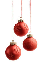 Obraz premium [Transparent Background PNG]Three Red Christmas Ornaments Hanging