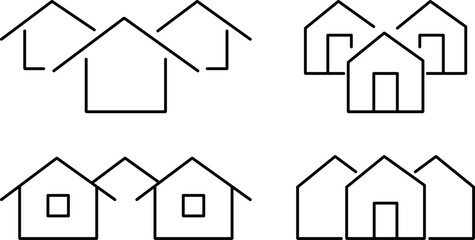 Village icon set.  built structure. featuring a village farm. neighborhood sign
