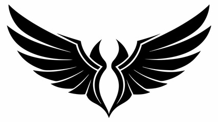 Obraz premium Stylized black wings symmetrical design graphic vector, silhouette, illustration, horizontal, isolated assets, on transparent background