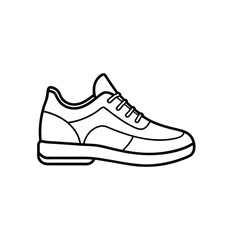 Outline drawing of a sneaker shoe with laces isolated on a white background
