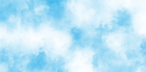 Light sky blue shades watercolor background, the summer heaven is colorful clearing day blurred and grainy blue powder explosion on white background, abstract blue watercolor grunge texture.