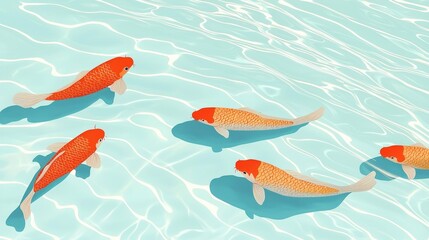 Obraz premium Koi Fish Swimming in Pastel Water with Flat Paper Cut Style Visuals