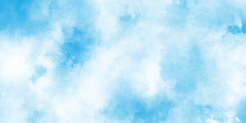 Light sky blue shades watercolor background, the summer heaven is colorful clearing day blurred and grainy blue powder explosion on white background, abstract blue watercolor grunge texture.
