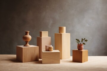 Wooden Display Items on Wooden Platform