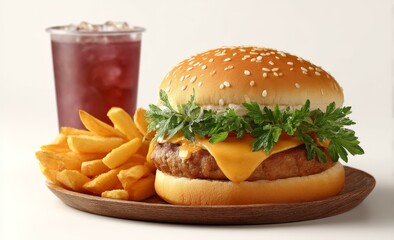 Delicious Cheese Burger and French Fries Combo