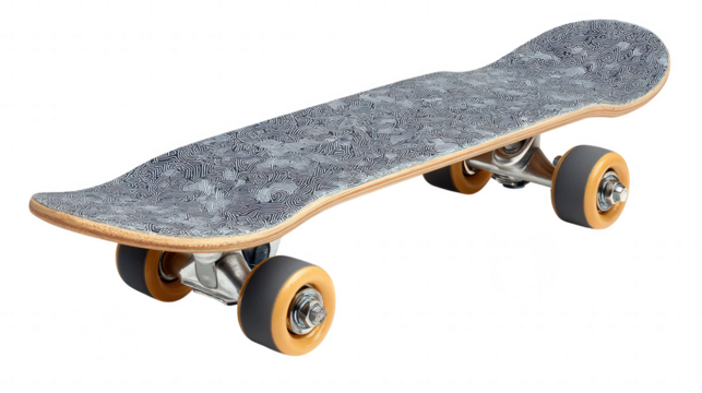 Skateboard with abstract pattern isolated on transparent background, PNG