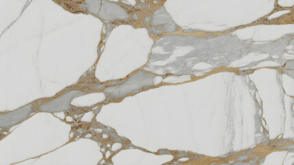 Full-frame 2D marble slab with soft Georgia White marble body and golden Calacatta accents.