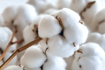 Soft natural cotton bolls on branches with clean white background