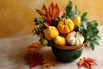 Autumn Harvest Display in a Ceramic Bowl