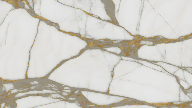 Full-frame 2D calacatta oro marble slab with bright white body and vivid gold striations.